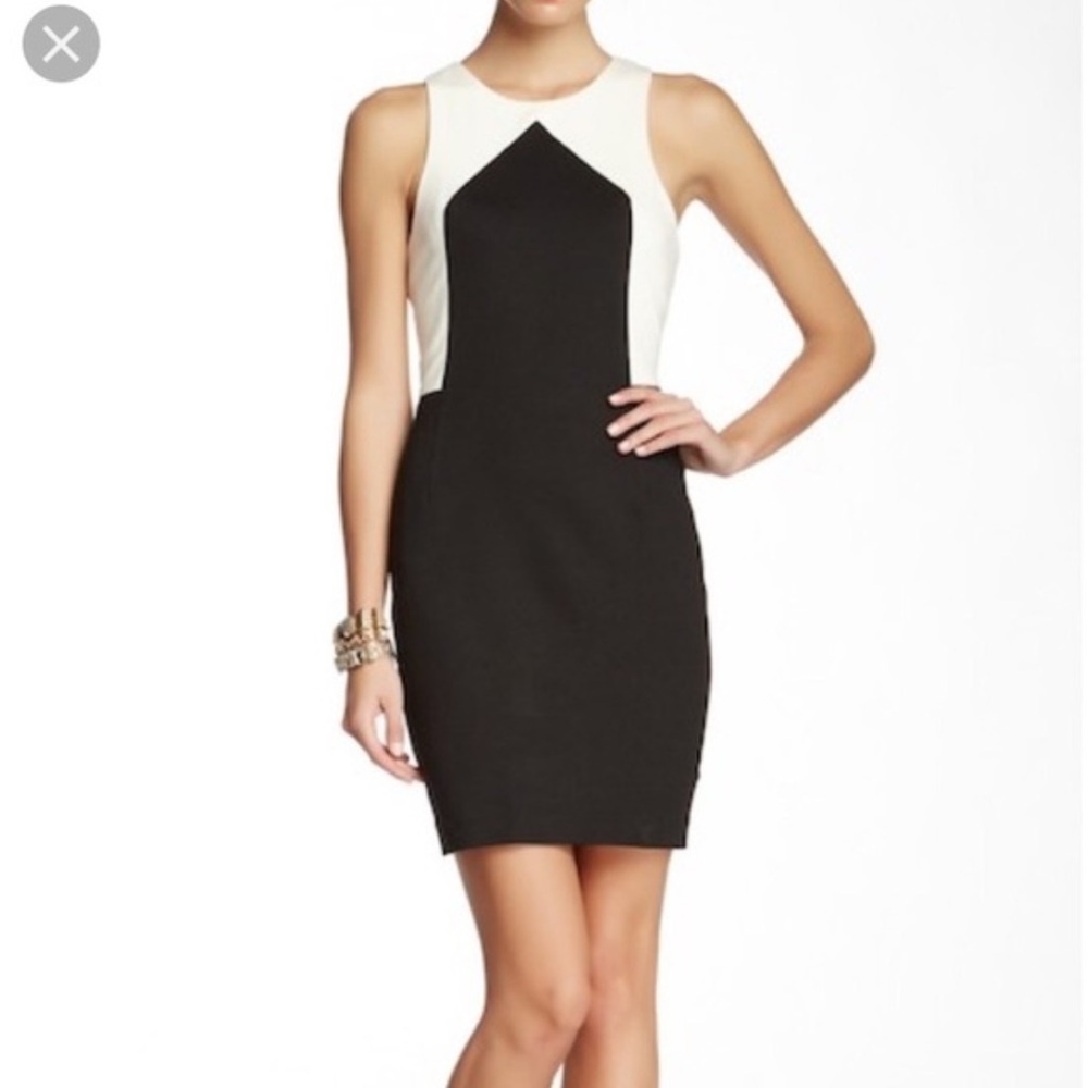 Trina Turk Irvine Bodycon Shift Block Dress Black Cream